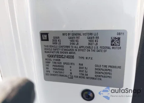 2012 GMC Acadia Denali из США, поврежденный, VIN 1GKKVTED2CJ140206